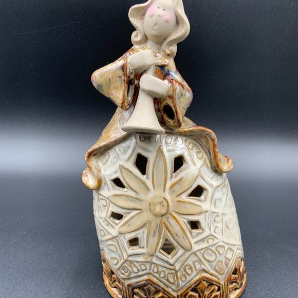 Winegar Art Pottery Angel Tea Light Playing Instrument NO Wings 9” - Picture 2 of 7